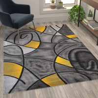 Flash Furniture ACD-RGTRZ860-57-YL-GG Jubilee Collection 5' x 7' Yellow Abstract Area Rug - Olefin Rug with Jute Backing - Living Room, Bedroom, & Family Room
